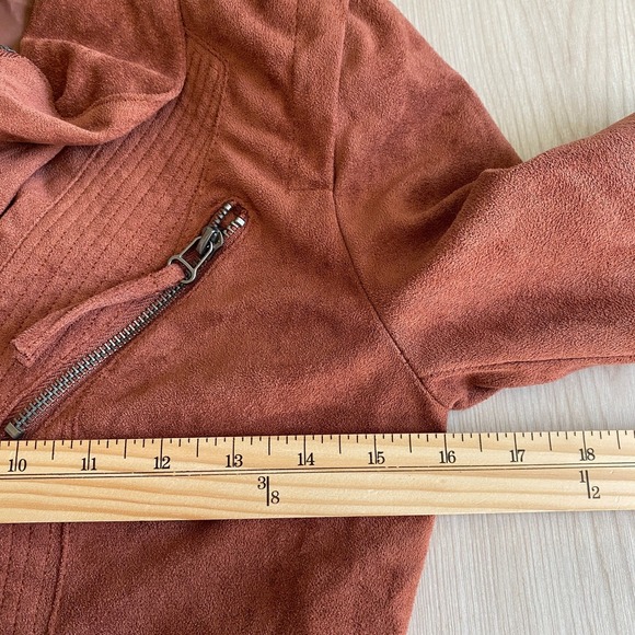Lulus Faux Suede Moto Jacket Women Size XS Rust Bikercore Edgy Draped Cowl Neck - Picture 9 of 11